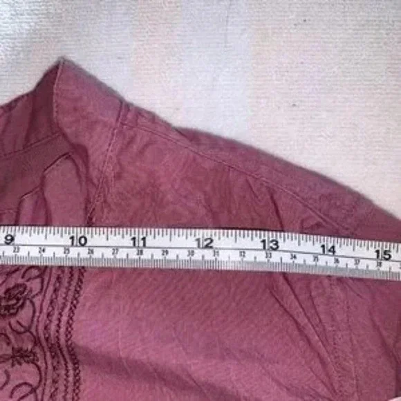 Dex Fresh Vintage Y2K Embroidered Blouse Mauve Mandarin Collar Size M Boho - Picture 7 of 8
